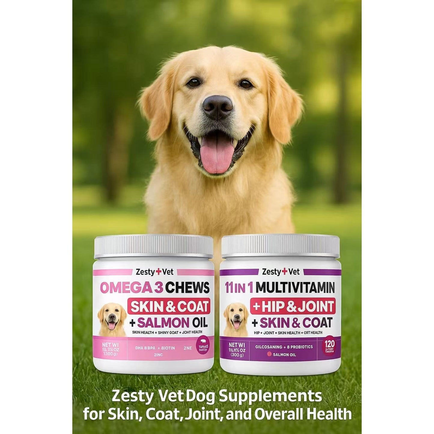 Zesty Vet Dog Supplements for Skin Coat Joint and Overall Health Omega 3 and Multivitamin Soft Chews - Sales Savvy Shop