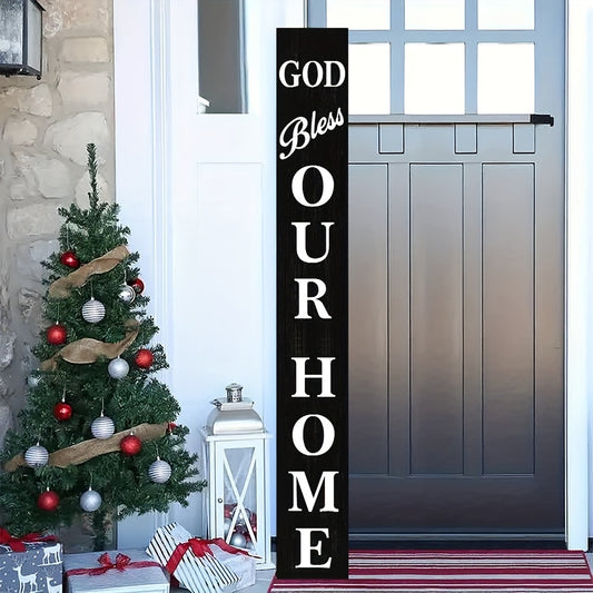 6FT Rustic Black Wooden Bless Our Home Porch Sign 9.5x72 Inch Entryway Wall Decor for Front Door Farmhouse Decoration