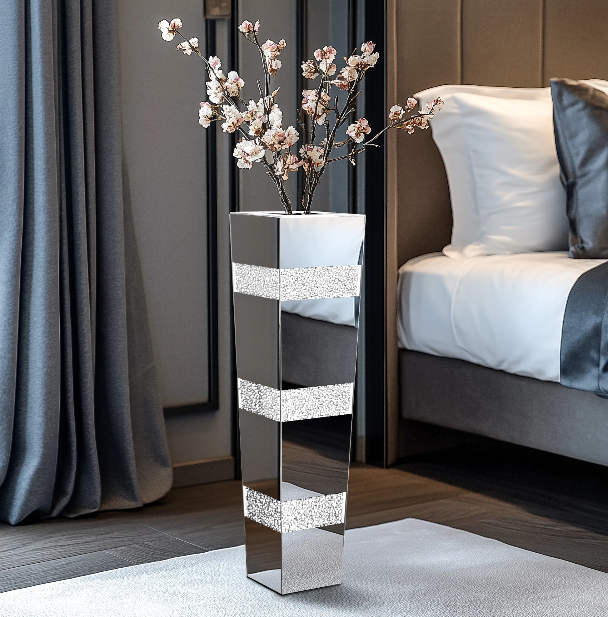 Tall Floor Mirror Vase Large Crushed Diamond Glass Vase for Home Decor Modern Crystal Centerpiece for Living Room Wedding Hotel - Sales Savvy Shop