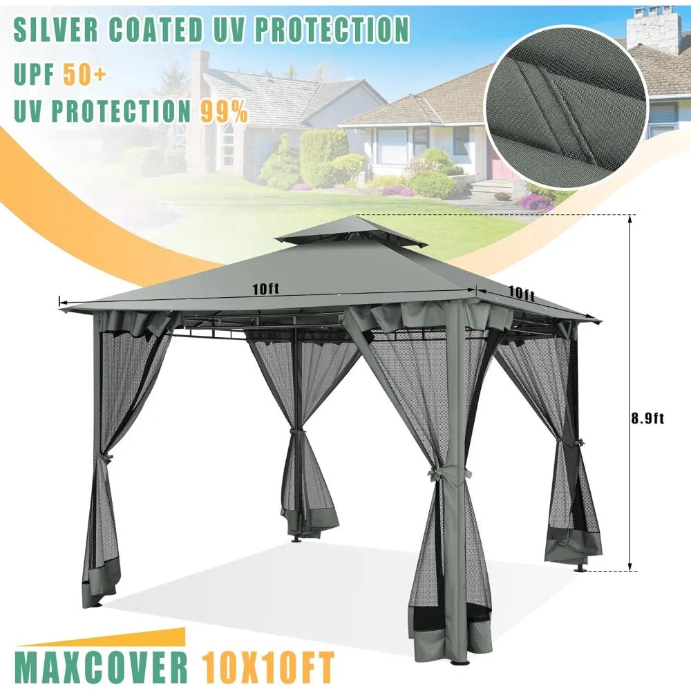 HOTEEL 10x10 Outdoor Gazebo for Patio Clearance Waterproof Canopy Tent with Heavy Duty Steel Frame - Sales Savvy Shop