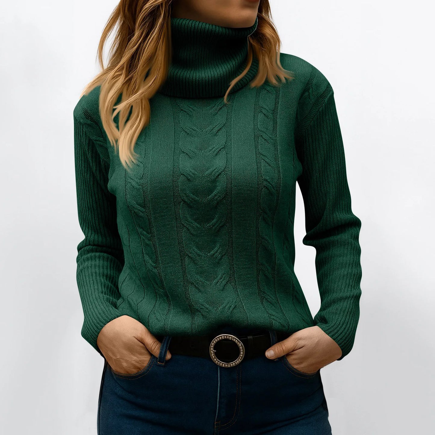 Women's Color High Neck Long Sleeve Knit Pullover Sweater - Sales Savvy Shop
