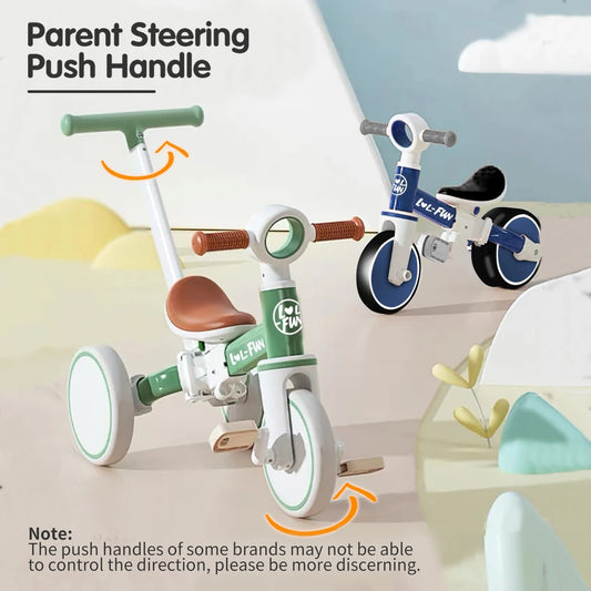 5 in 1 Toddler Tricycles for 1 to 3 Year Olds Baby Balance Bike with Parent Steering Push Handle