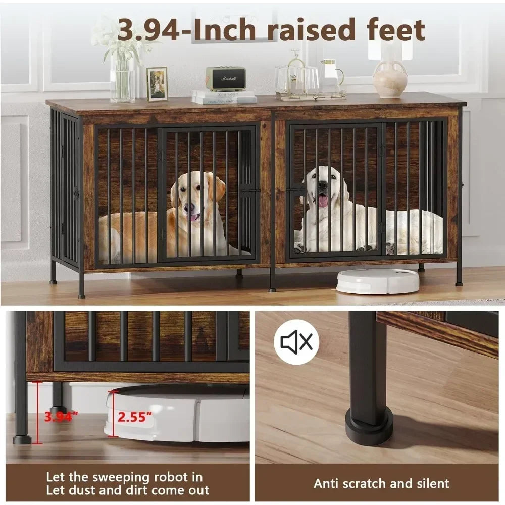 78 Inch Dog Cage Furniture for Two Dogs Extra Large Double Dog Crate for Large Breeds - Sales Savvy Shop