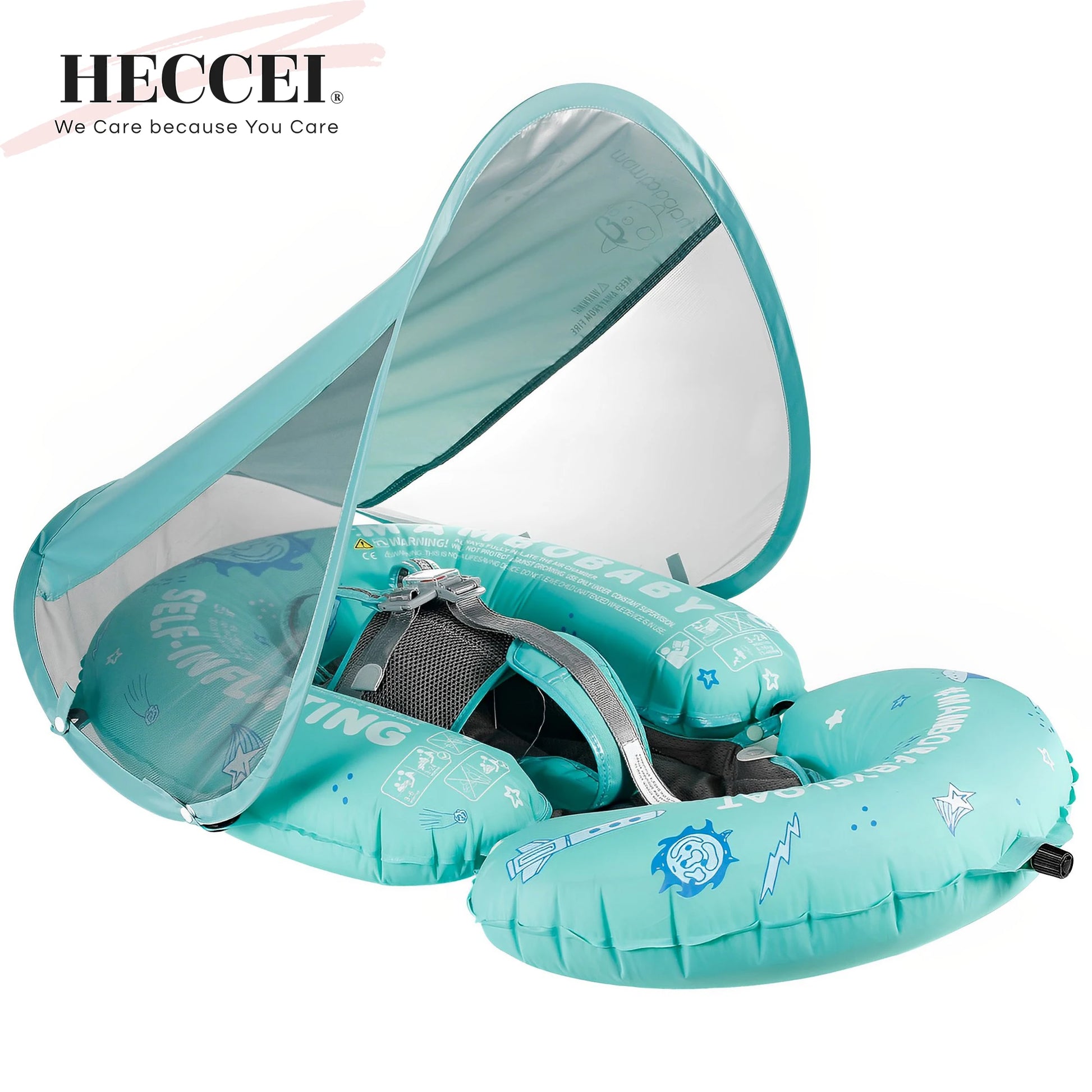 Hecciei Mambobaby Self Inflating Baby Swim Float with Canopy Compressible Folding Pool Float Soft Waterproof Swim Trainer - Sales Savvy Shop