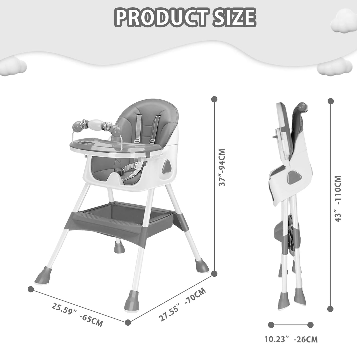 Ubravoo Foldable Baby High Chair for 6 Months and Up with Large Antislip Pad and Toy Rack Easy to Clean Feeding E500 - Sales Savvy Shop
