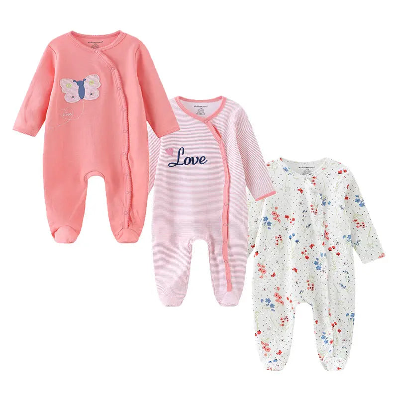 Fashion 3 Piece Autumn Winter Long Sleeve Casual Baby Girl Romper 100 Percent Cotton Soft Newborn Jumpsuit Clothes - Sales Savvy Shop