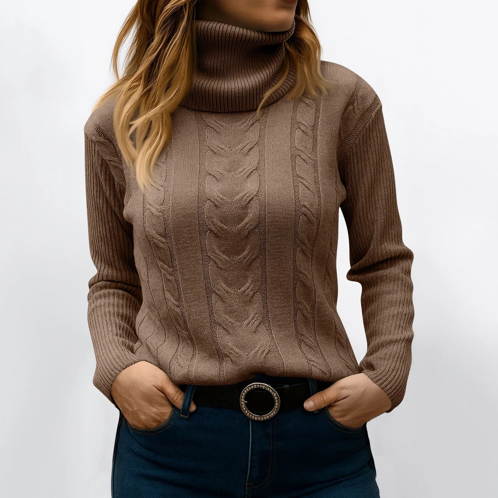 Women's Color High Neck Long Sleeve Knit Pullover Sweater - Sales Savvy Shop