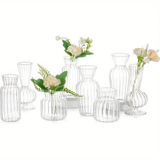 8 or 16 Pieces Modern Transparent Glass Vase Set Small Mini Flower Center Vase Hand Decorated Cute Short Window Home Decoration Wedding Reception Table Single Rose Vase