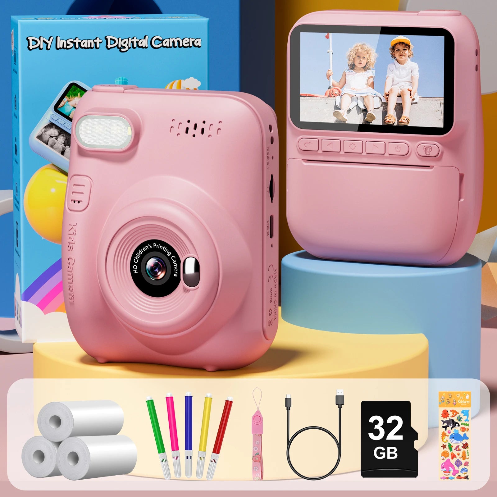 Gofunly Kids Instant Print Camera 3 Inch Mini Digital Camera 1080P Portable Video Recorder Gift For Children Aged 6 To 12 Years - Sales Savvy Shop