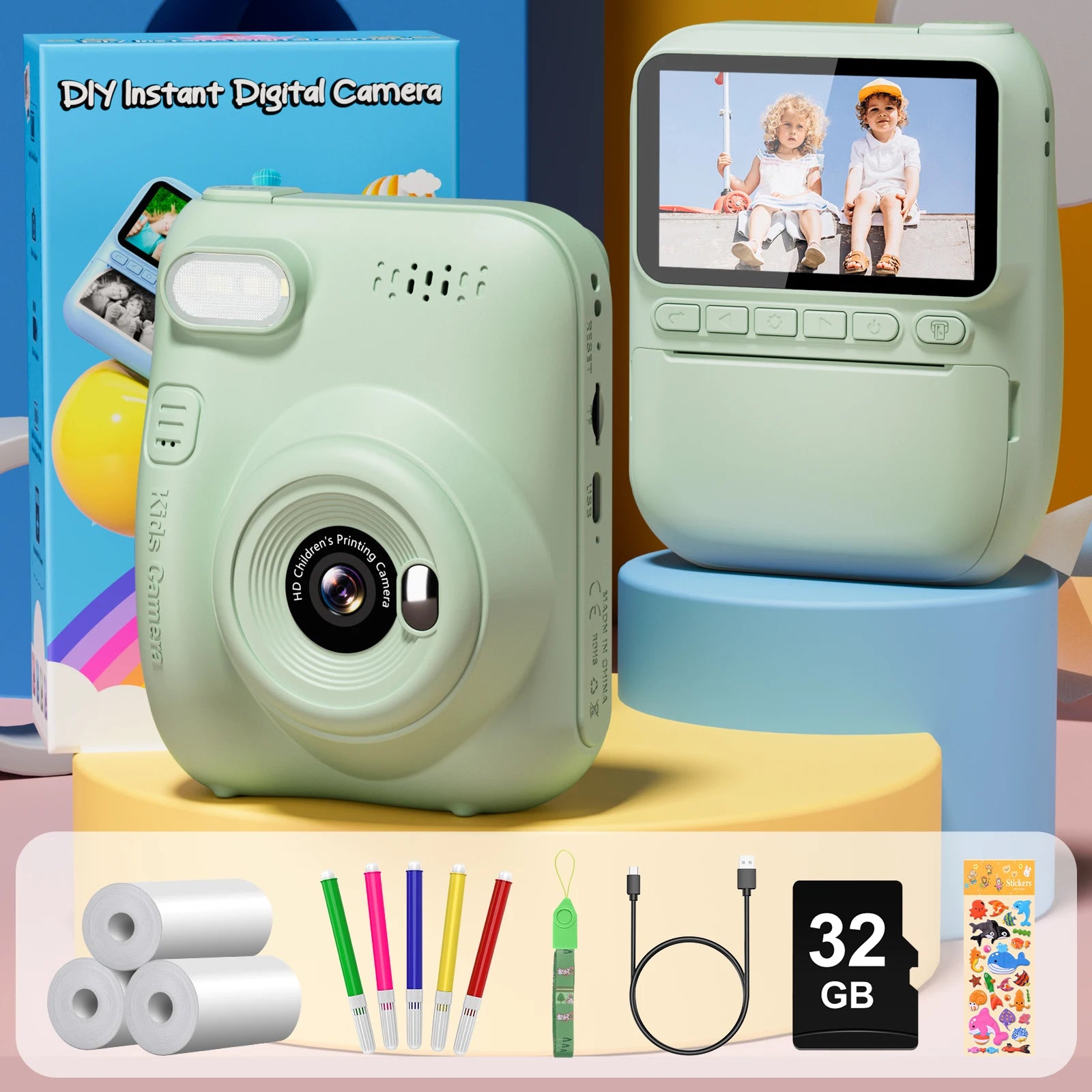 Gofunly Kids Instant Print Camera 3 Inch Mini Digital Camera 1080P Portable Video Recorder Gift For Children Aged 6 To 12 Years - Sales Savvy Shop