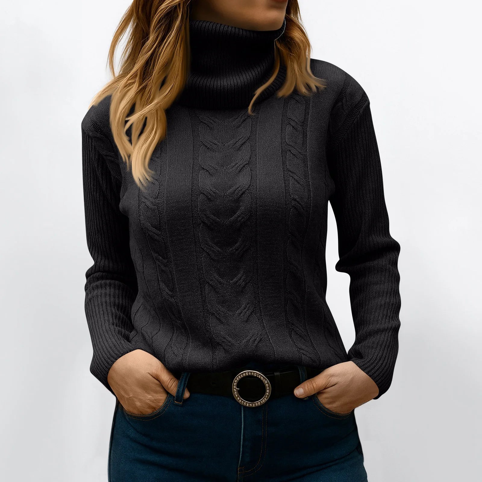 Women's Color High Neck Long Sleeve Knit Pullover Sweater - Sales Savvy Shop