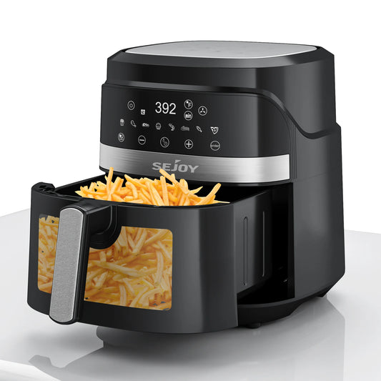 Sejoy Digital Display Air Fryer Toaster Oven Combo 6 Quart with 8 Cooking Presets Oilless Cooker and Visible Window