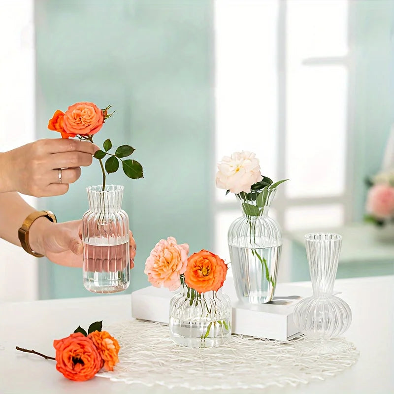 8 or 16 Pieces Modern Transparent Glass Vase Set Small Mini Flower Center Vase Hand Decorated Cute Short Window Home Decoration Wedding Reception Table Single Rose Vase - Sales Savvy Shop