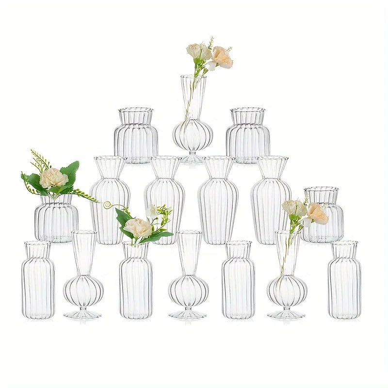 8 or 16 Pieces Modern Transparent Glass Vase Set Small Mini Flower Center Vase Hand Decorated Cute Short Window Home Decoration Wedding Reception Table Single Rose Vase - Sales Savvy Shop