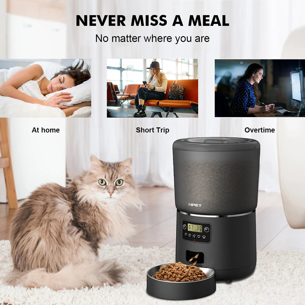 NPET 4L Automatic Smart Pet Feeder for Cats and Dogs with Stainless Steel Bowl Customizable Healthy Food Portions 1 to 9 - Sales Savvy Shop