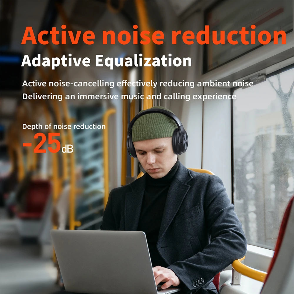 Wireless Headphones QERE E80 Bluetooth 5.3 ANC Noise Cancellation Hi-Res Audio Over Ear Headset 70 Hours Battery Life 40mm Driver - Sales Savvy Shop