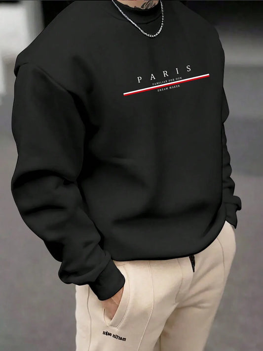 Mens Lined Sweatshirt Long Sleeve Letter Print Casual Style - Sales Savvy Shop