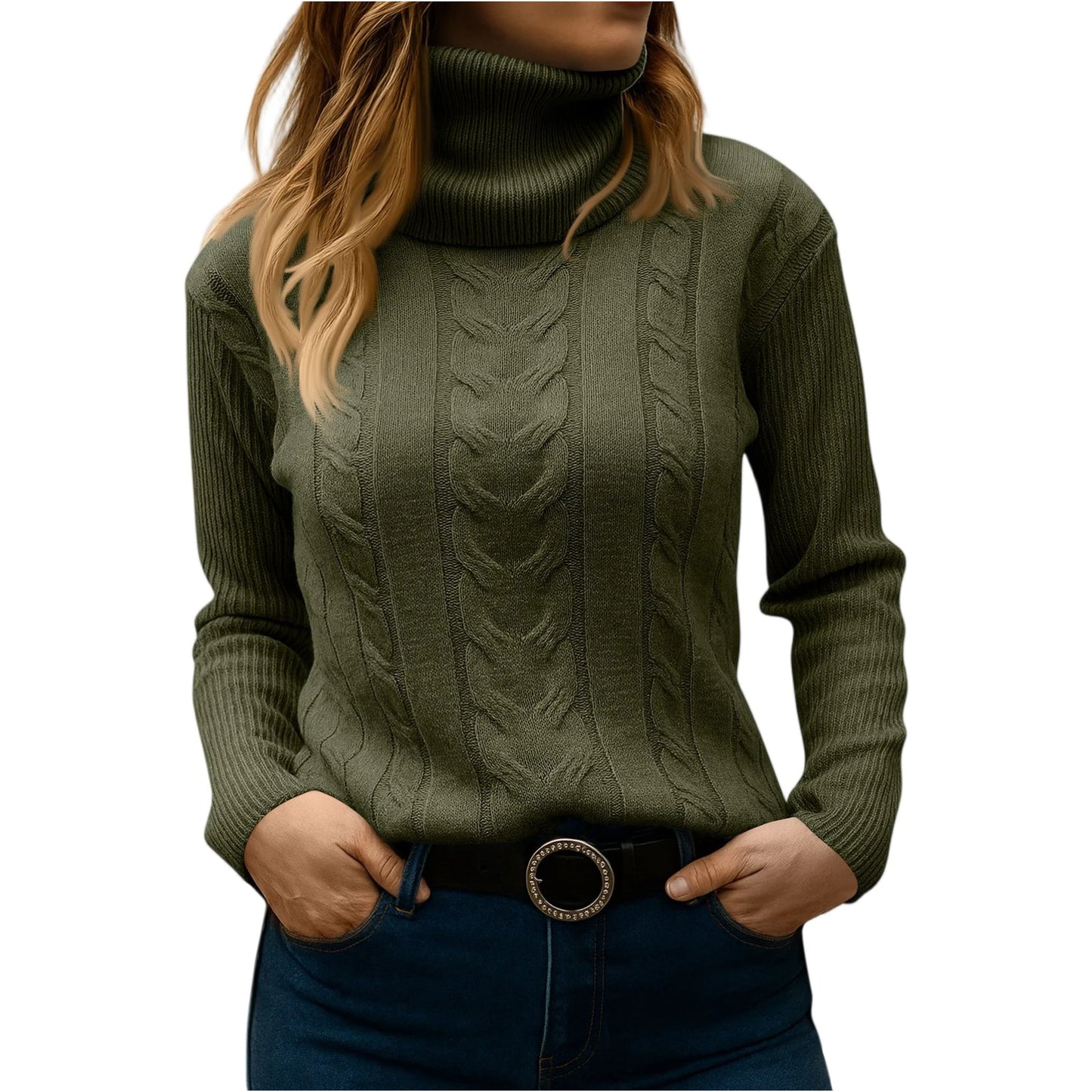 Women's Color High Neck Long Sleeve Knit Pullover Sweater - Sales Savvy Shop