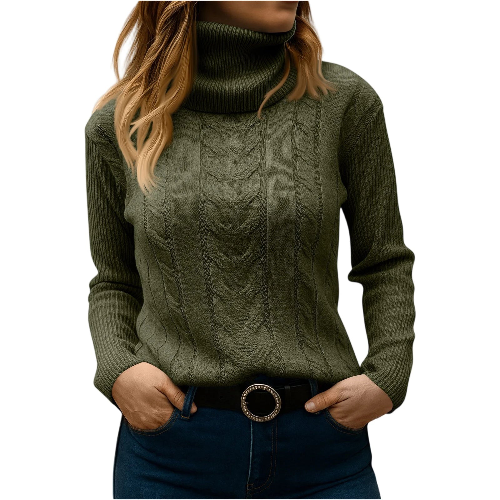 Women's Color High Neck Long Sleeve Knit Pullover Sweater - Sales Savvy Shop