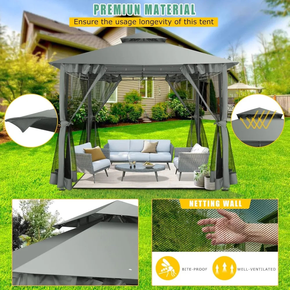 HOTEEL 10x10 Outdoor Gazebo for Patio Clearance Waterproof Canopy Tent with Heavy Duty Steel Frame - Sales Savvy Shop