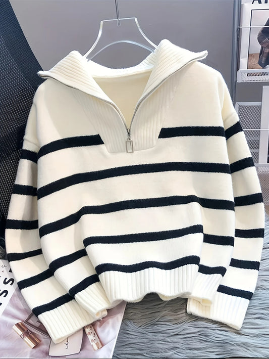 Winter Thickened Striped Zipper Pullover Sweater Women - Sales Savvy Shop