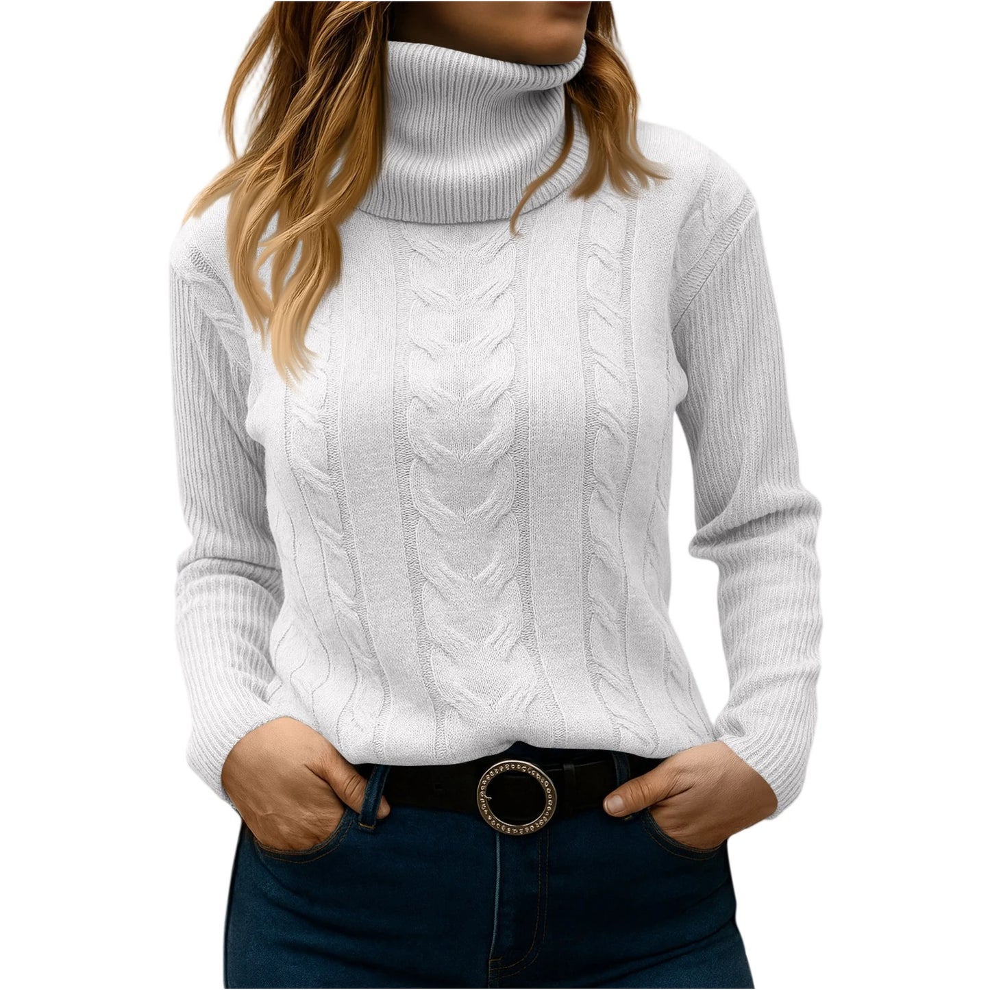 Women's Color High Neck Long Sleeve Knit Pullover Sweater - Sales Savvy Shop