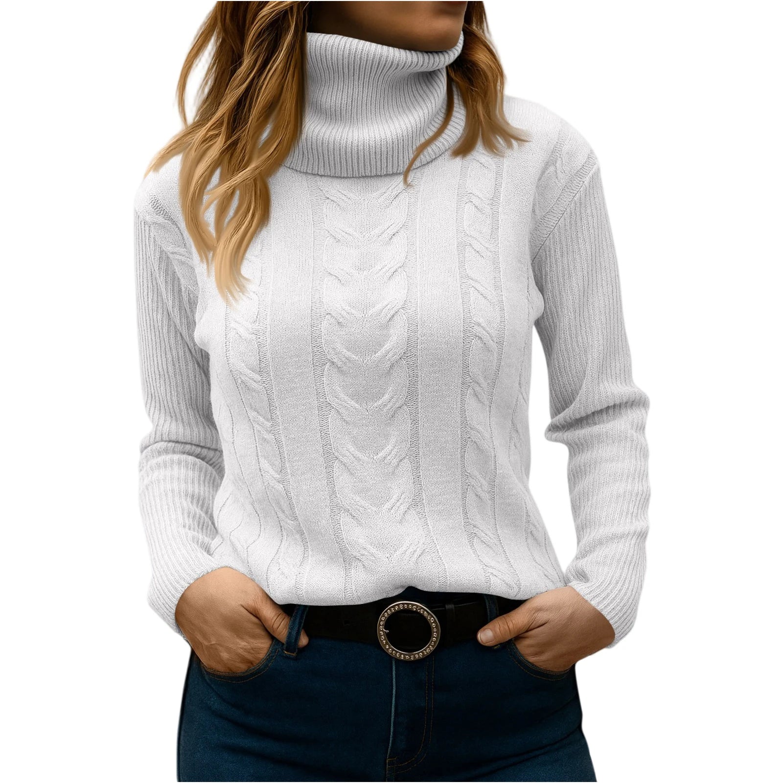 Women's Color High Neck Long Sleeve Knit Pullover Sweater - Sales Savvy Shop