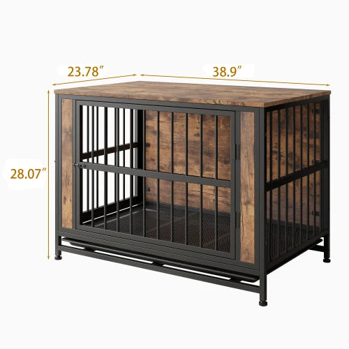 32.8 Inch Wooden Dog Crate Furniture Indoor Pet Kennel with 2 Sliding Doors and Pull-Out Tray Stylish Design for Home Decor - Sales Savvy Shop
