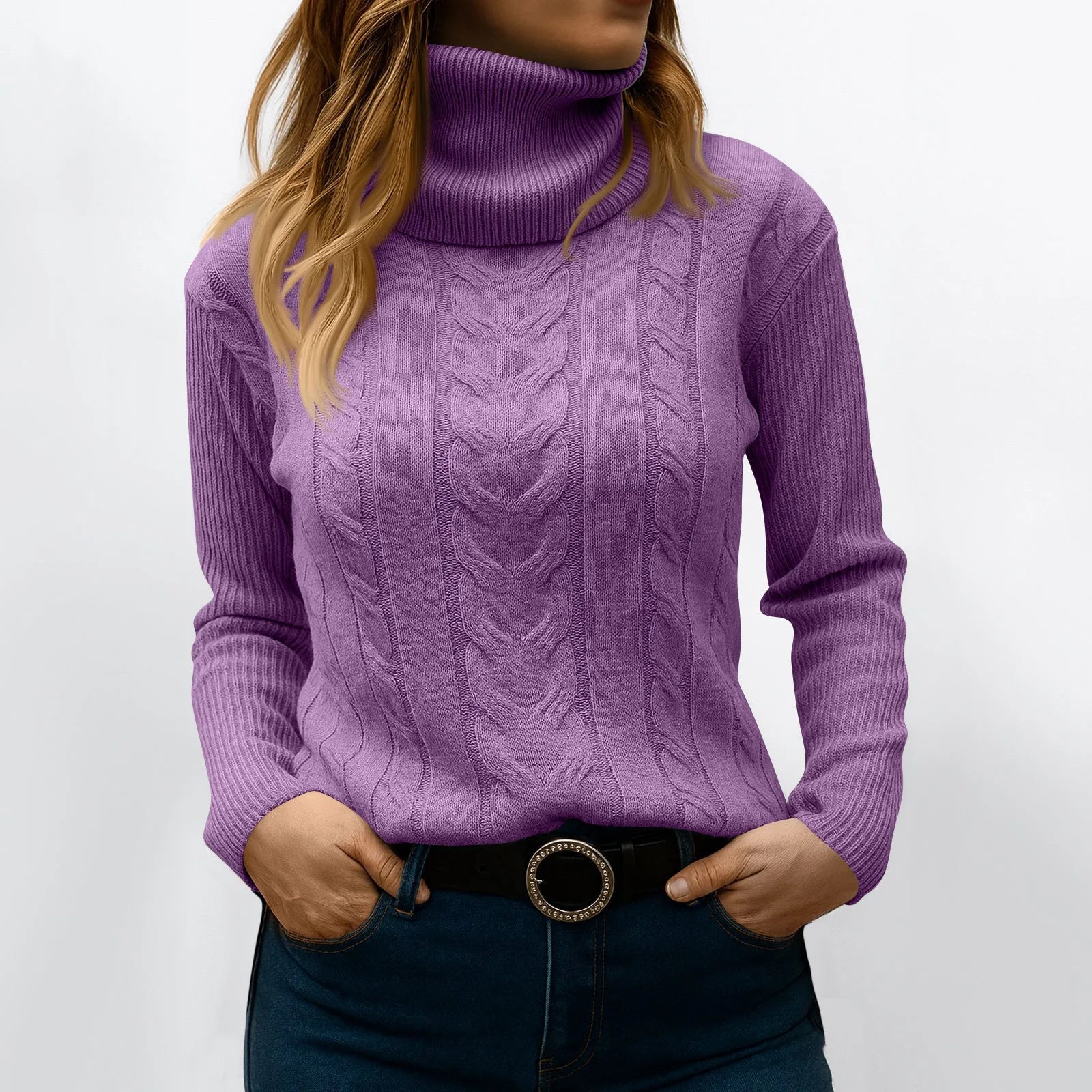 Women's Color High Neck Long Sleeve Knit Pullover Sweater - Sales Savvy Shop