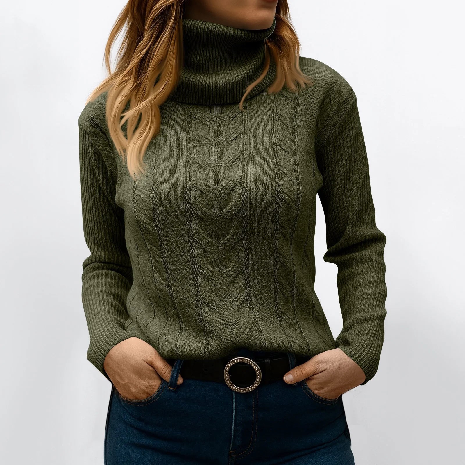 Women's Color High Neck Long Sleeve Knit Pullover Sweater - Sales Savvy Shop