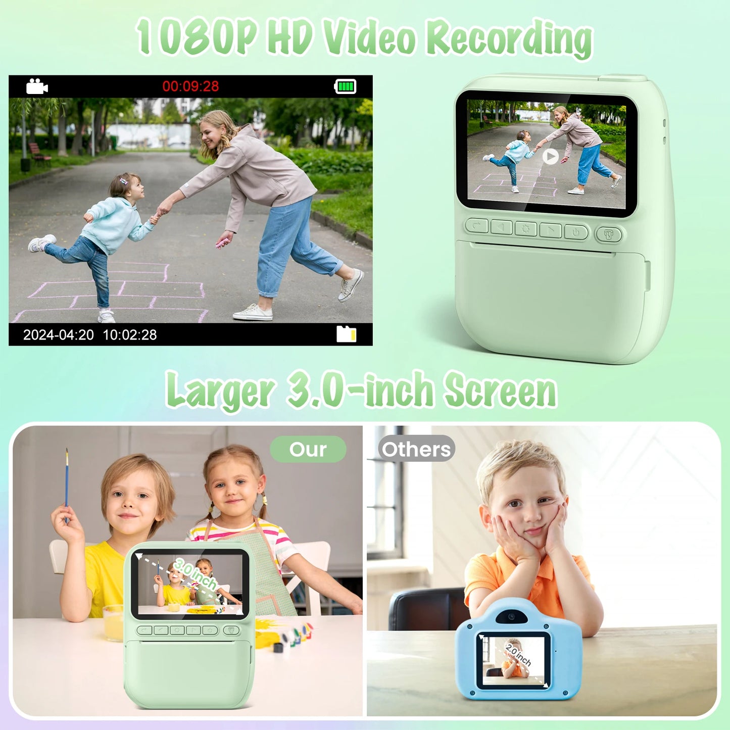 Gofunly Kids Instant Print Camera 3 Inch Mini Digital Camera 1080P Portable Video Recorder Gift For Children Aged 6 To 12 Years - Sales Savvy Shop