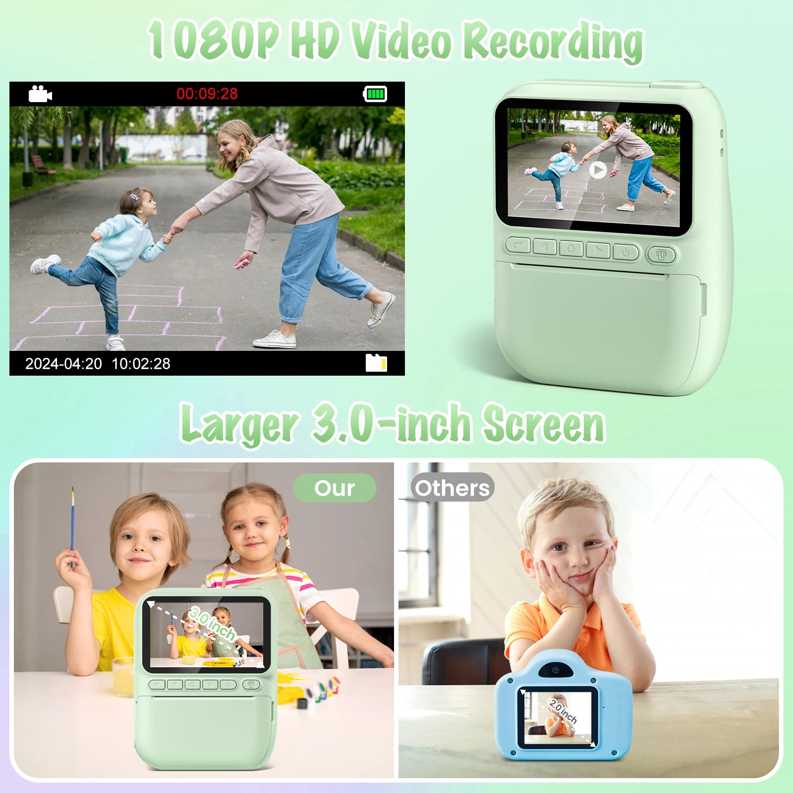 Gofunly Kids Instant Print Camera 3 Inch Mini Digital Camera 1080P Portable Video Recorder Gift For Children Aged 6 To 12 Years - Sales Savvy Shop
