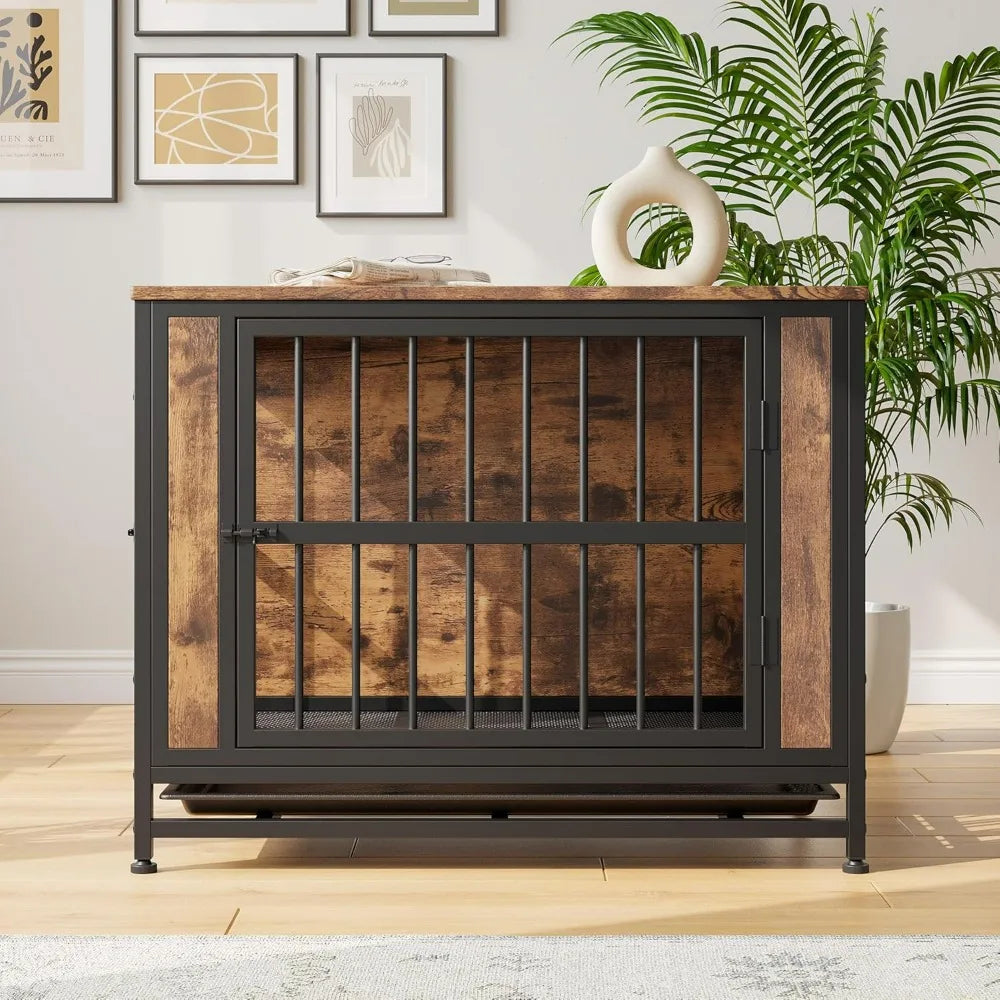 32.8 Inch Wooden Dog Crate Furniture Indoor Pet Kennel with 2 Sliding Doors and Pull-Out Tray Stylish Design for Home Decor - Sales Savvy Shop