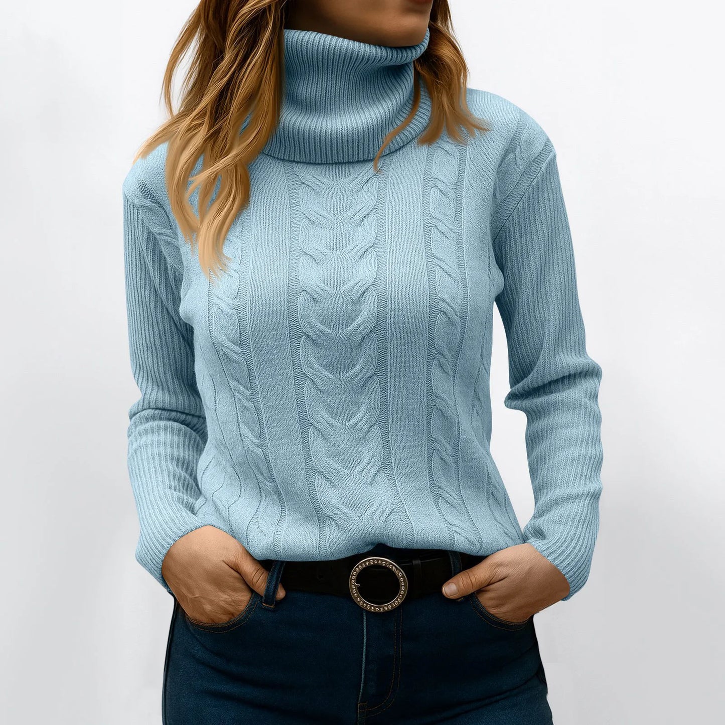 Women's Color High Neck Long Sleeve Knit Pullover Sweater - Sales Savvy Shop