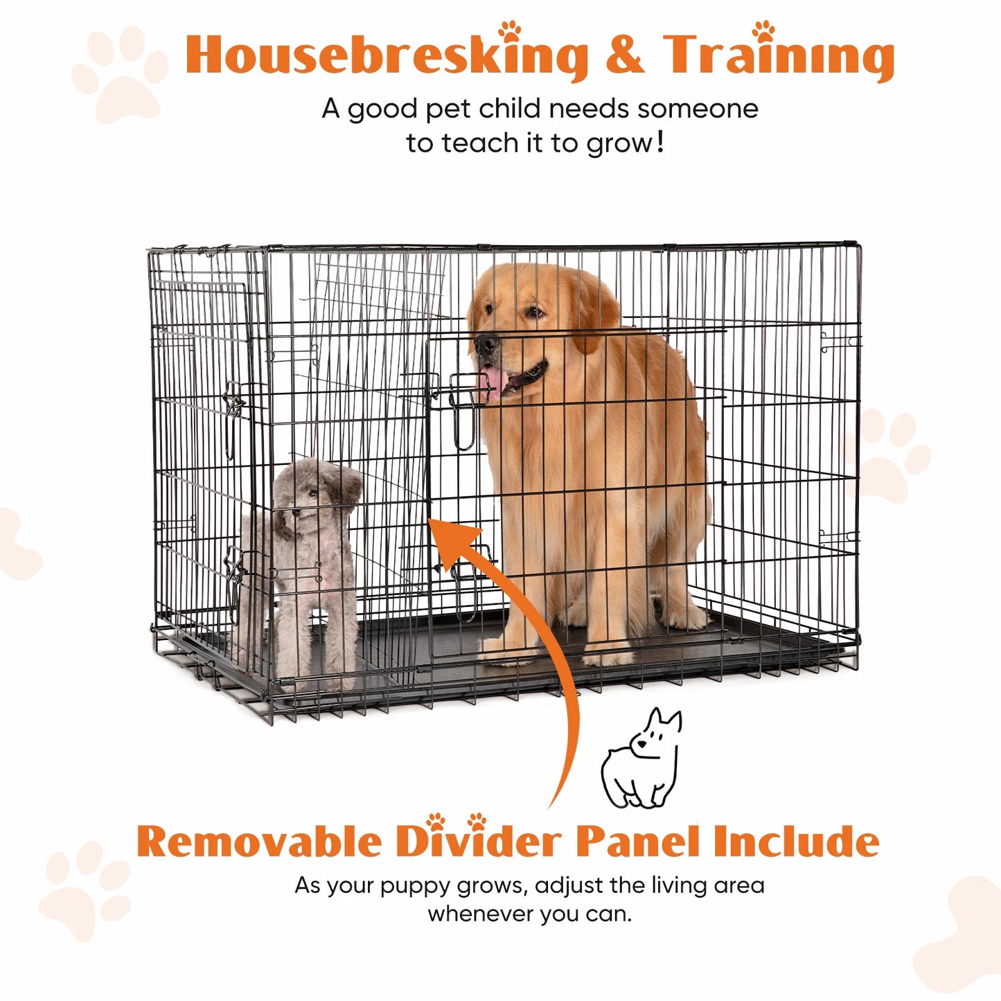 JHK Double Door Folding Metal Wire Dog Cage with Plastic Leak Proof Pan Tray Extra Large Pet Kennel for Indoor Outdoor Travel - Sales Savvy Shop