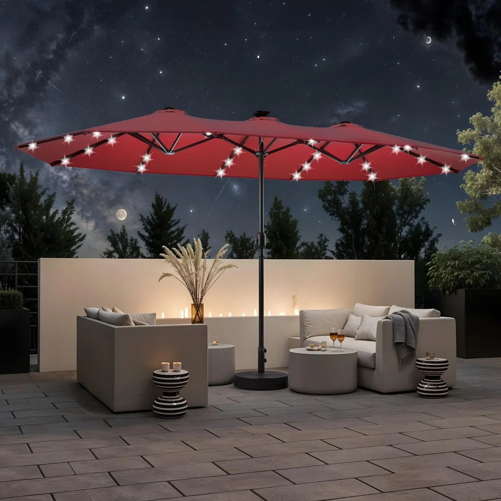 13FT Double Sided Patio Umbrella with Solar LED Lights Waterproof UV Resistant Crank Adjustable Portable Outdoor Shade - Sales Savvy Shop