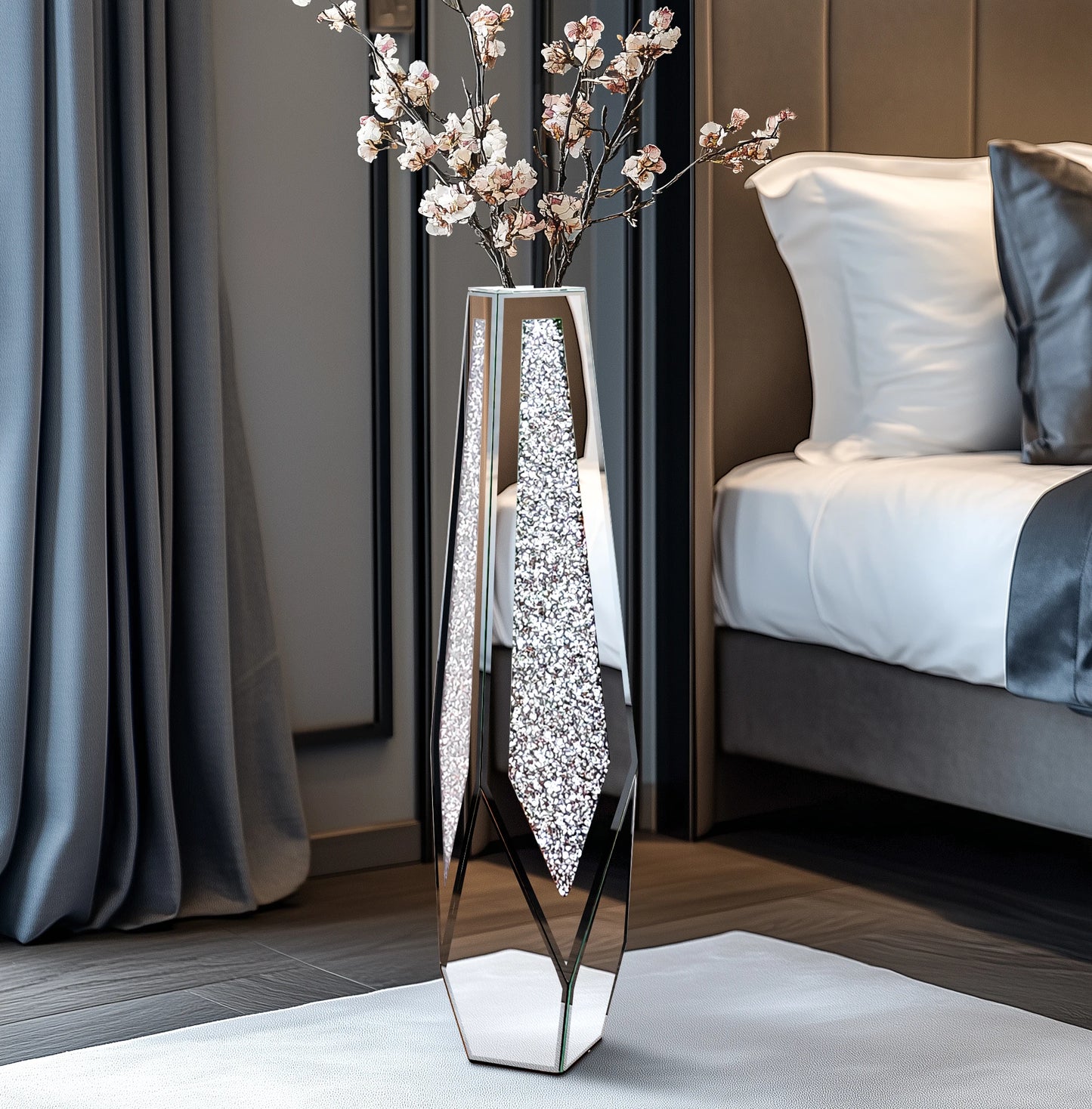 Tall Floor Mirror Vase Large Crushed Diamond Glass Vase for Home Decor Modern Crystal Centerpiece for Living Room Wedding Hotel - Sales Savvy Shop