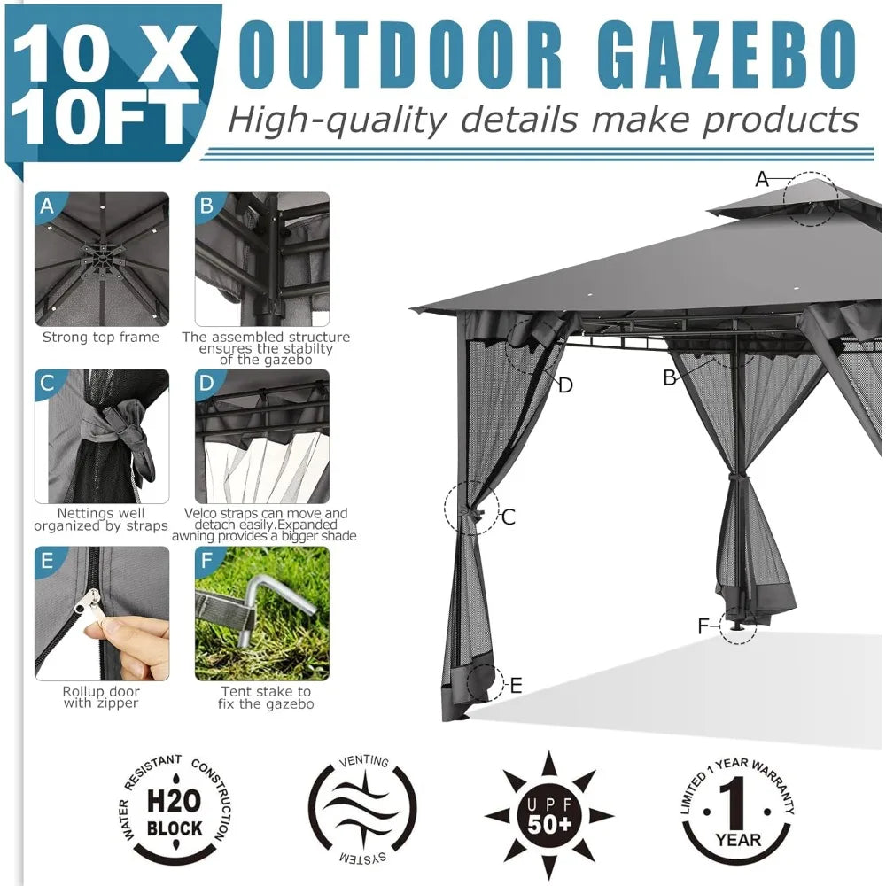 HOTEEL 10x10 Outdoor Gazebo for Patio Clearance Waterproof Canopy Tent with Heavy Duty Steel Frame - Sales Savvy Shop