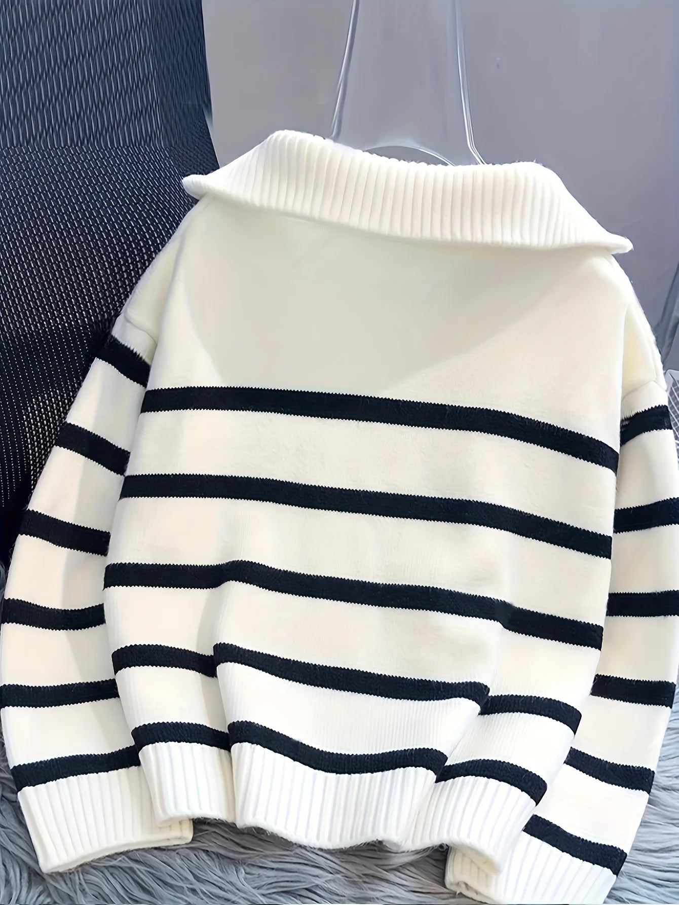 Winter Thickened Striped Zipper Pullover Sweater Women - Sales Savvy Shop