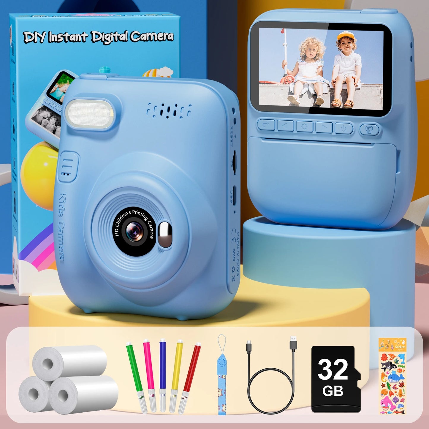 Gofunly Kids Instant Print Camera 3 Inch Mini Digital Camera 1080P Portable Video Recorder Gift For Children Aged 6 To 12 Years - Sales Savvy Shop