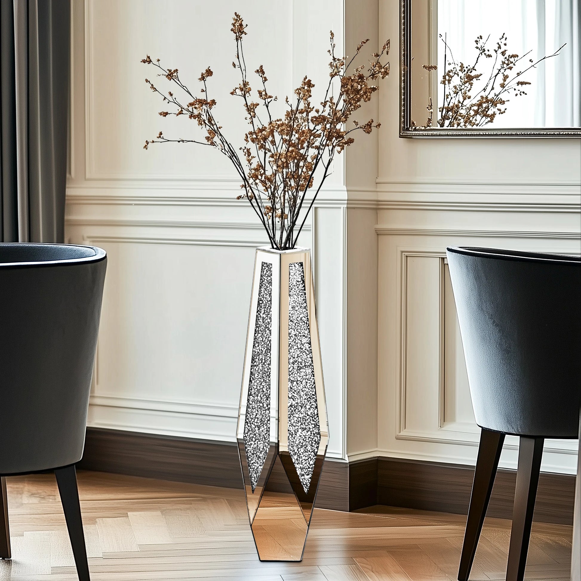 Tall Floor Mirror Vase Large Crushed Diamond Glass Vase for Home Decor Modern Crystal Centerpiece for Living Room Wedding Hotel - Sales Savvy Shop