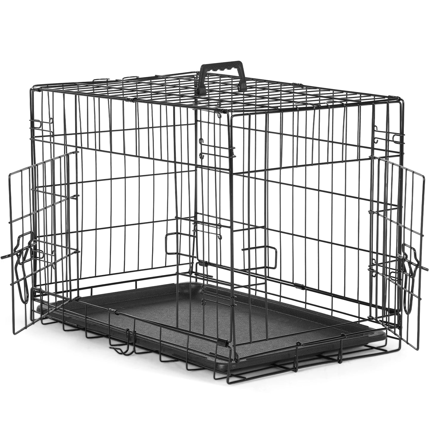 JHK Double Door Folding Metal Wire Dog Cage with Plastic Leak Proof Pan Tray Extra Large Pet Kennel for Indoor Outdoor Travel - Sales Savvy Shop