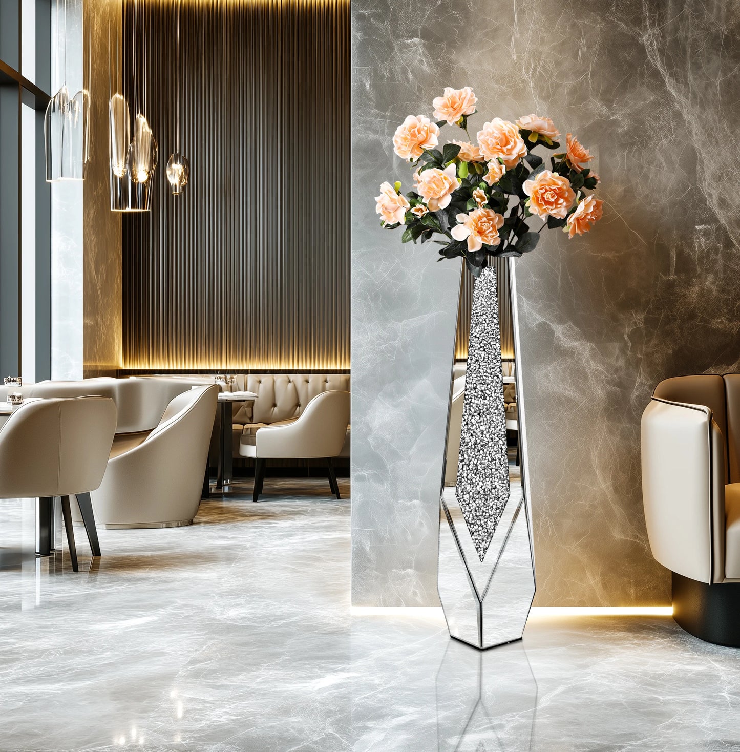 Tall Floor Mirror Vase Large Crushed Diamond Glass Vase for Home Decor Modern Crystal Centerpiece for Living Room Wedding Hotel - Sales Savvy Shop