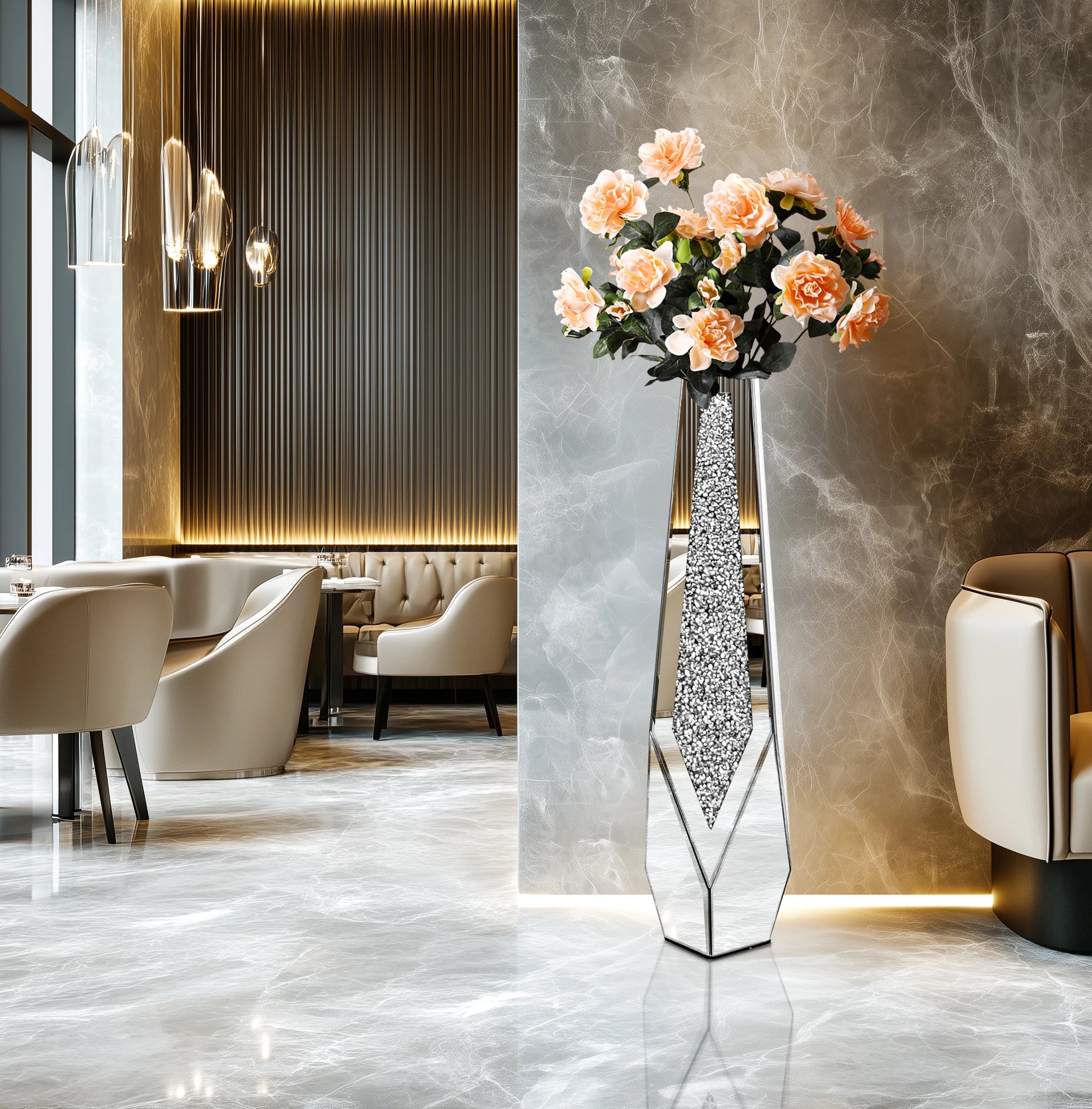 Tall Floor Mirror Vase Large Crushed Diamond Glass Vase for Home Decor Modern Crystal Centerpiece for Living Room Wedding Hotel - Sales Savvy Shop