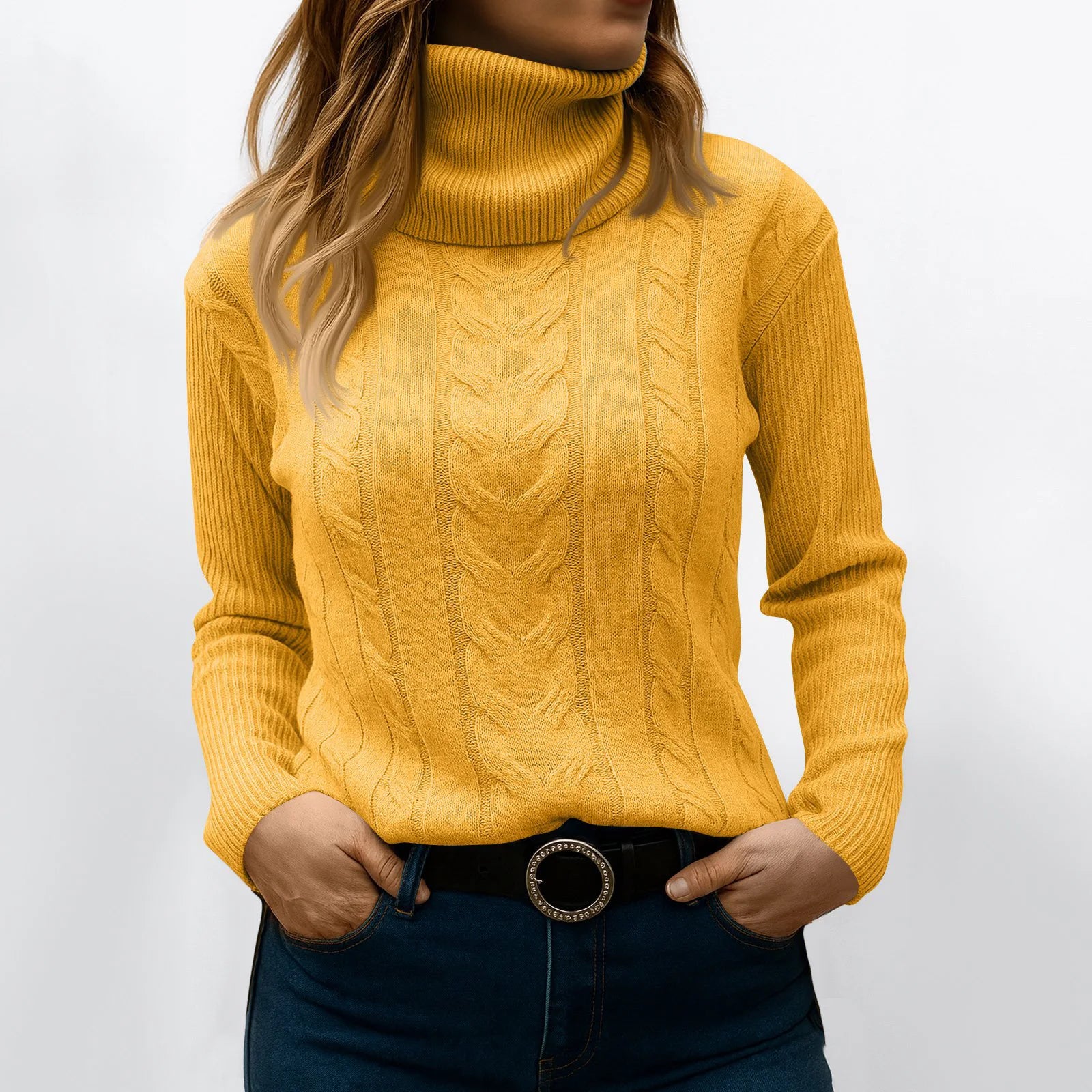 Women's Color High Neck Long Sleeve Knit Pullover Sweater - Sales Savvy Shop