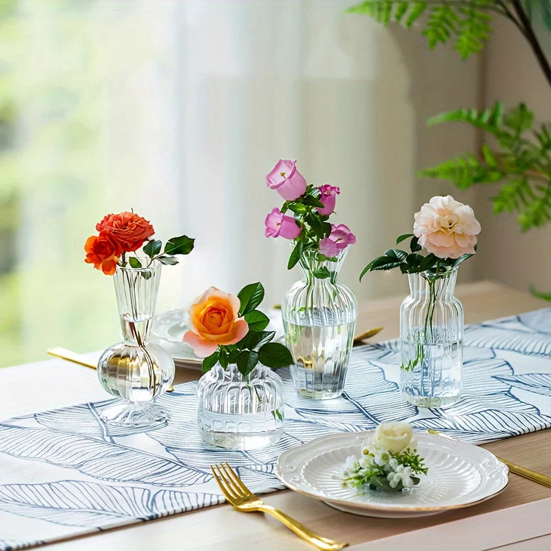 8 or 16 Pieces Modern Transparent Glass Vase Set Small Mini Flower Center Vase Hand Decorated Cute Short Window Home Decoration Wedding Reception Table Single Rose Vase - Sales Savvy Shop