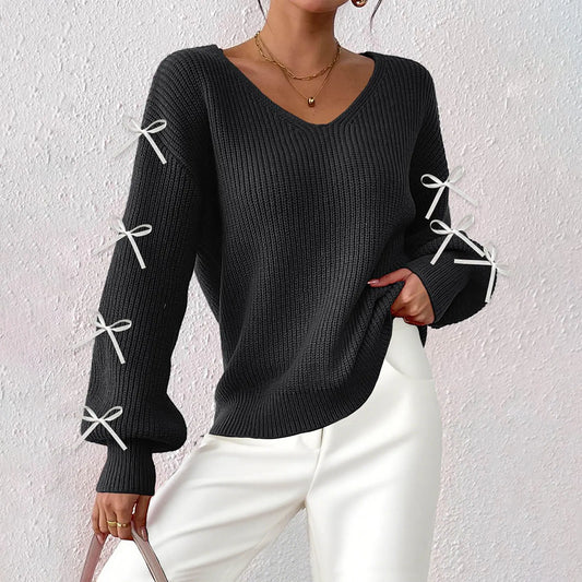 2025 Ribbon Bow Knitted Pullover For Women Winter Warm Top - Sales Savvy Shop