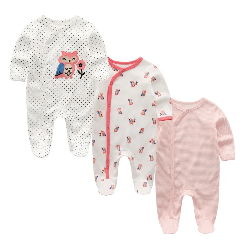 Fashion 3 Piece Autumn Winter Long Sleeve Casual Baby Girl Romper 100 Percent Cotton Soft Newborn Jumpsuit Clothes - Sales Savvy Shop