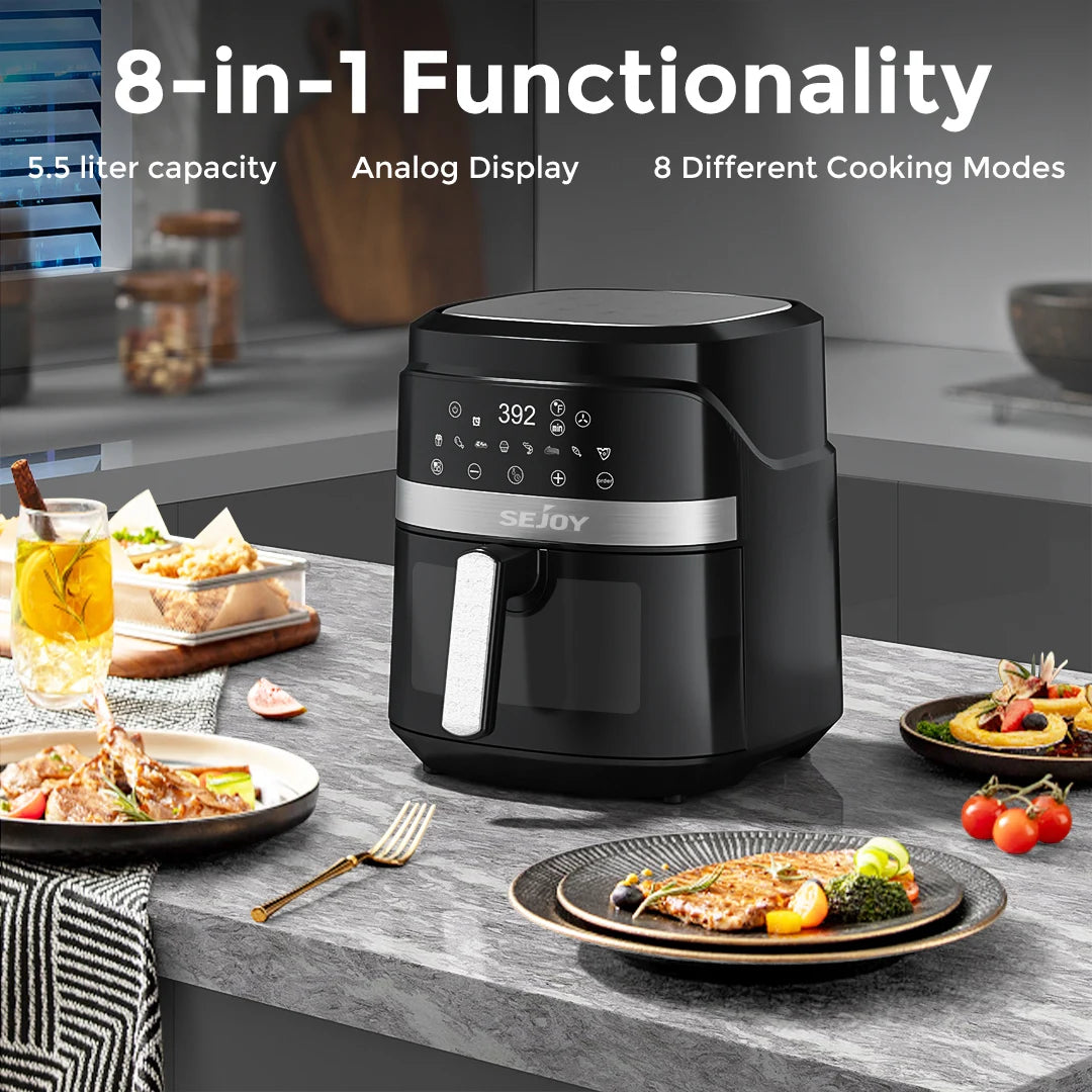 Sejoy Digital Display Air Fryer Toaster Oven Combo 6 Quart with 8 Cooking Presets Oilless Cooker and Visible Window - Sales Savvy Shop