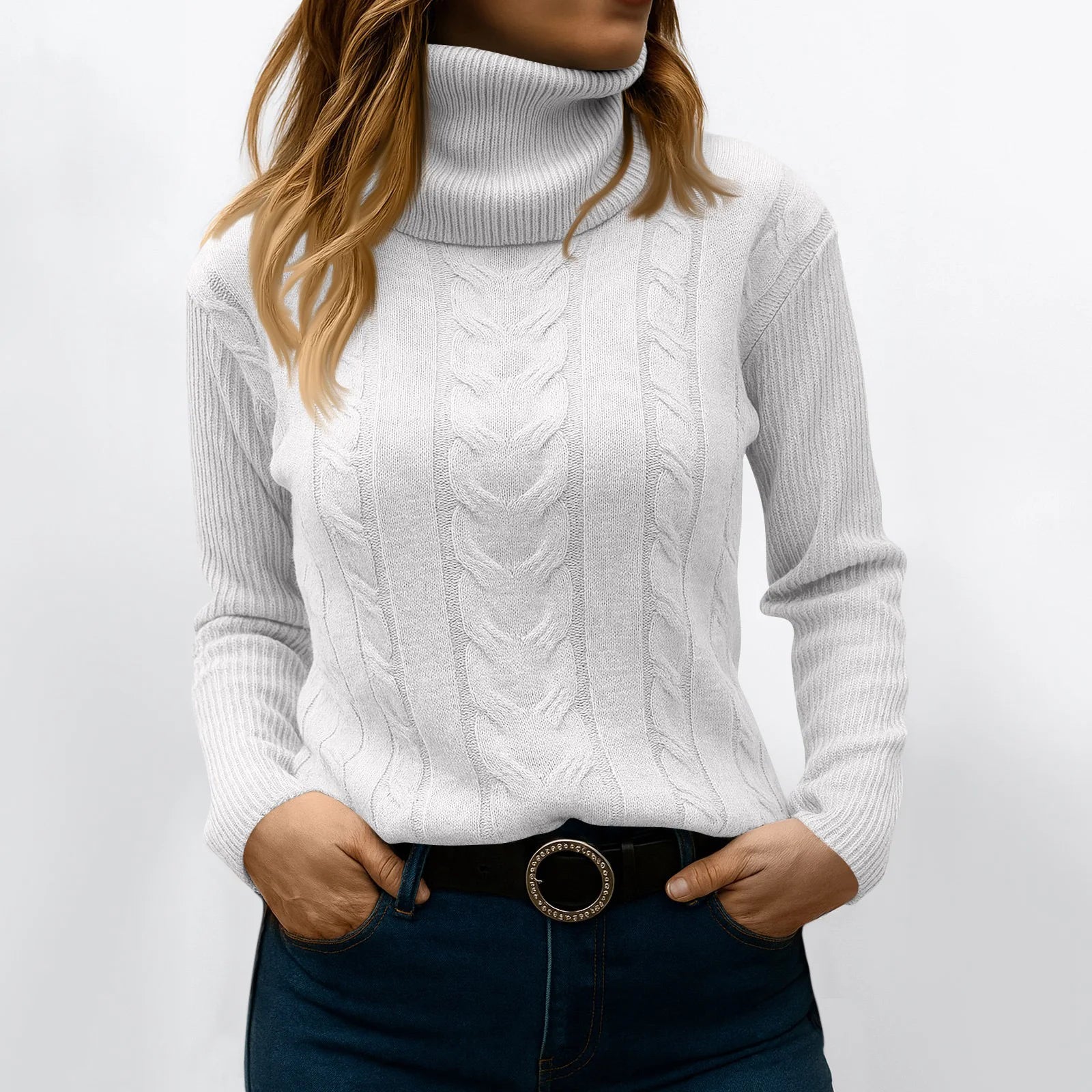 Women's Color High Neck Long Sleeve Knit Pullover Sweater - Sales Savvy Shop